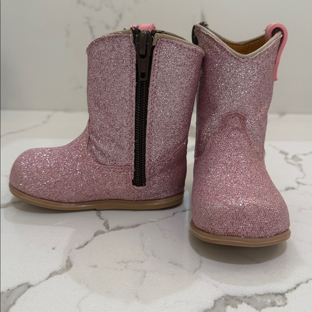 Mishmoccs Princess Baby Pink Glitter Boots with Zipper Size 5 NWOT